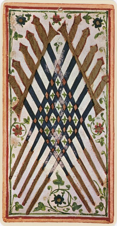 Il Dieci di Spade, facsimile di una carta dei tarocchi dal mazzo 